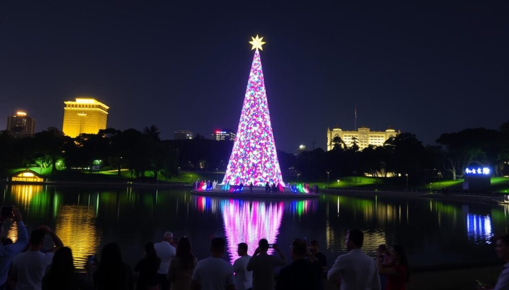 Árvore de Natal gigante iluminada no Parque Ibirapuera em São Paulo Árvore de Natal gigante iluminada no Parque Ibirapuera em São Paulo