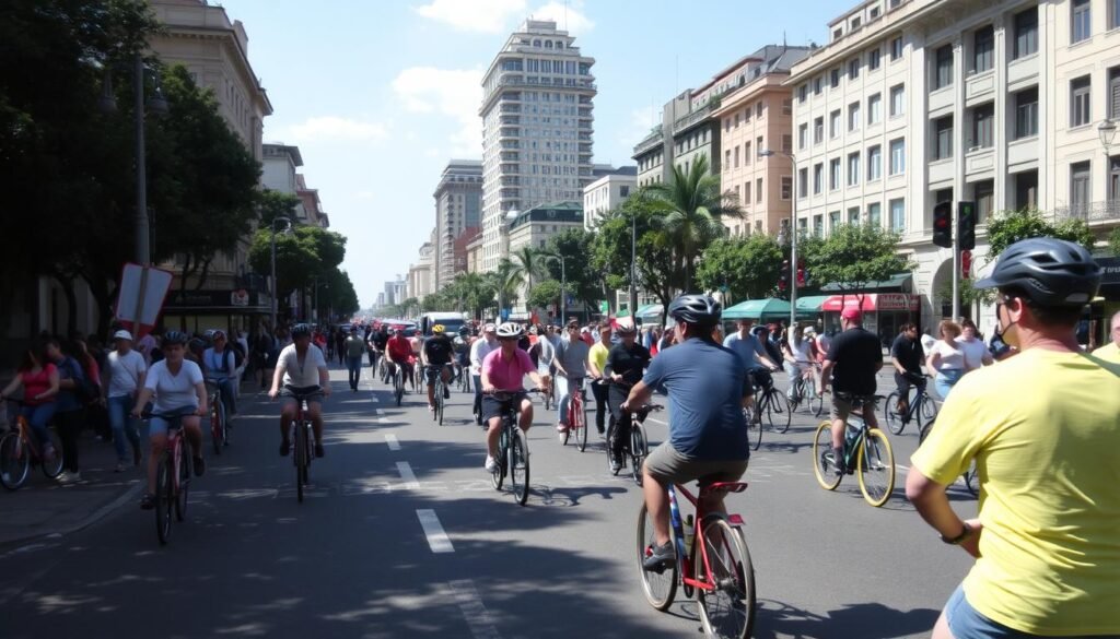 Avenida Paulista fechada aos domingos com paulistanos aproveitando o espaço Avenida Paulista fechada aos domingos com paulistanos aproveitando o espaço
