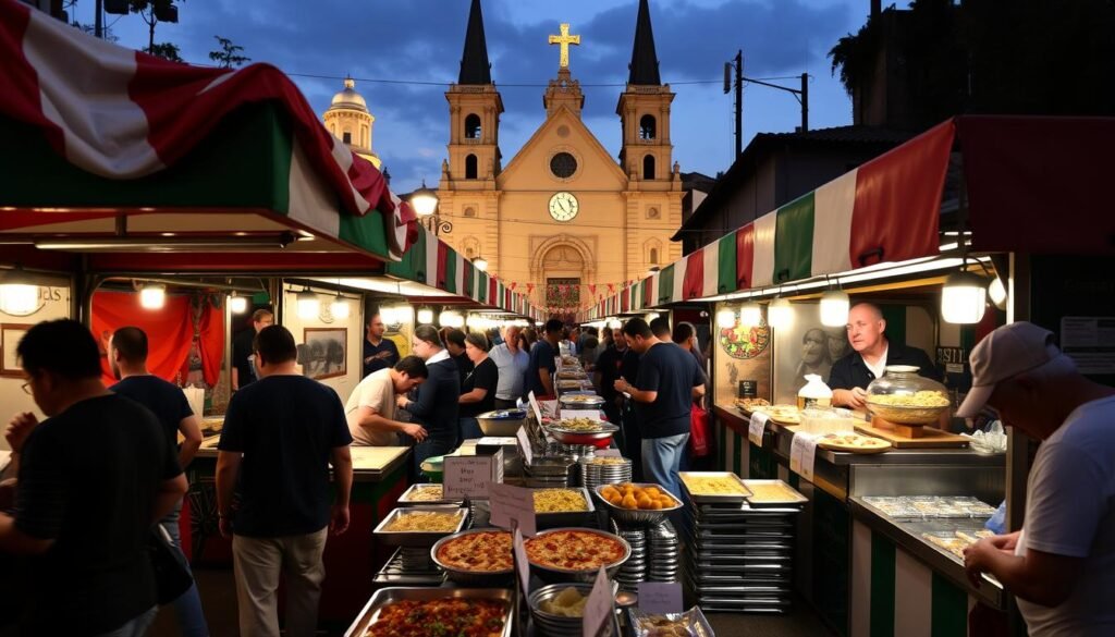 Barracas de comida italiana na Festa de San Gennaro no bairro da Mooca Barracas de comida italiana na Festa de San Gennaro no bairro da Mooca