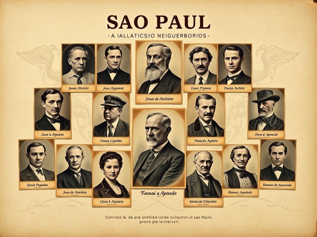 Colagem com personalidades históricas ligadas aos bairros antigos de São Paulo Colagem com personalidades históricas ligadas aos bairros antigos de São Paulo