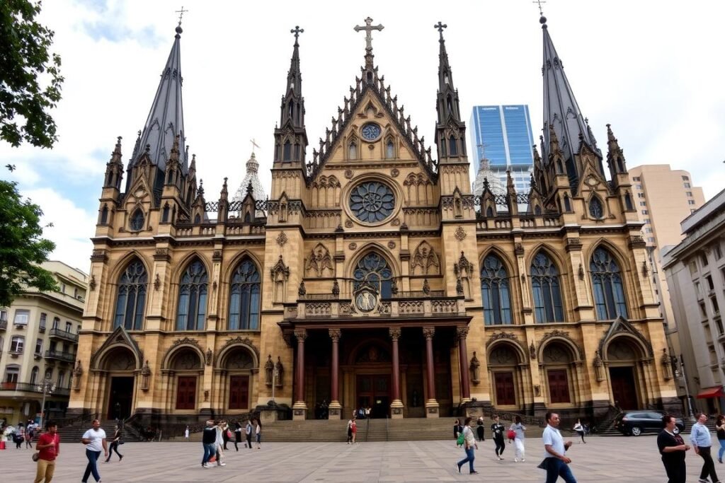 Fachada da Catedral da Sé no centro histórico de São Paulo, um importante passeio gratuito na cidade