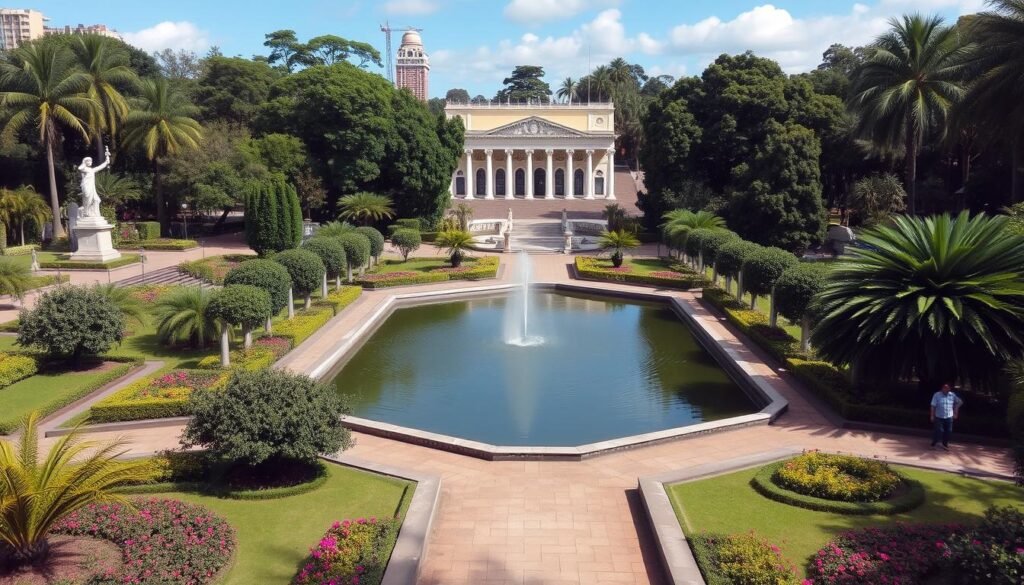 Jardim da Luz em São Paulo com seus lagos e áreas verdes, o mais antigo parque público da cidade