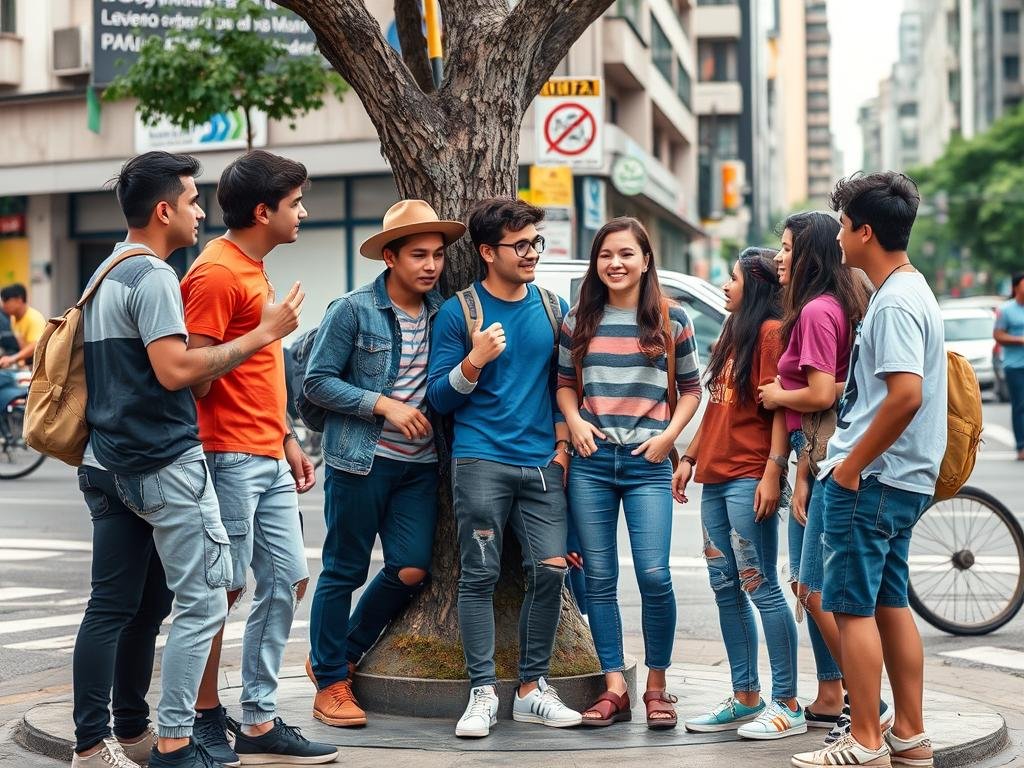 Jovens paulistanos conversando e usando gírias típicas Jovens paulistanos conversando e usando gírias típicas