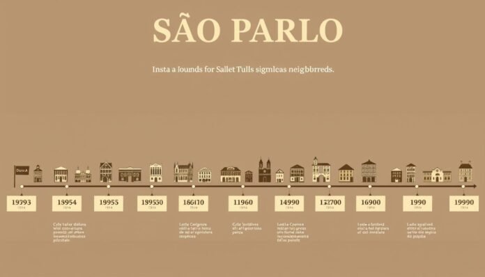 Linha do tempo mostrando a fundação dos bairros antigos de São Paulo