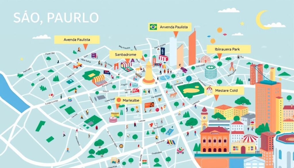 Mapa com principais locais de festas culturais em São Paulo Mapa com principais locais de festas culturais em São Paulo