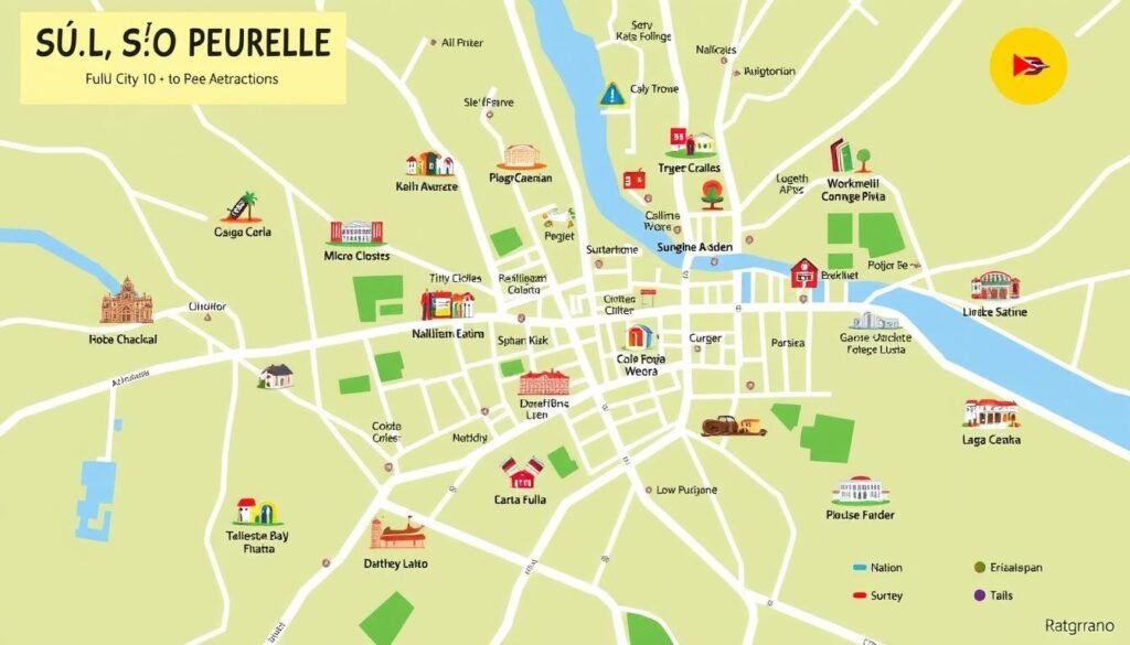 Mapa ilustrativo mostrando a localização dos 10 passeios gratuitos em São Paulo mencionados no artigo