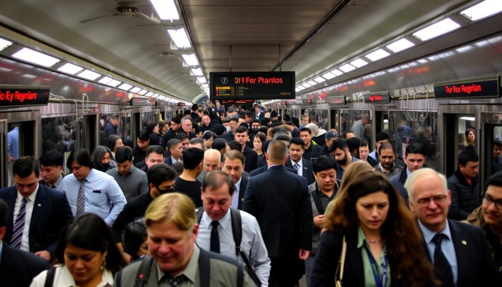 Paulistanos em horário de pico no metrô de São Paulo Paulistanos em horário de pico no metrô de São Paulo