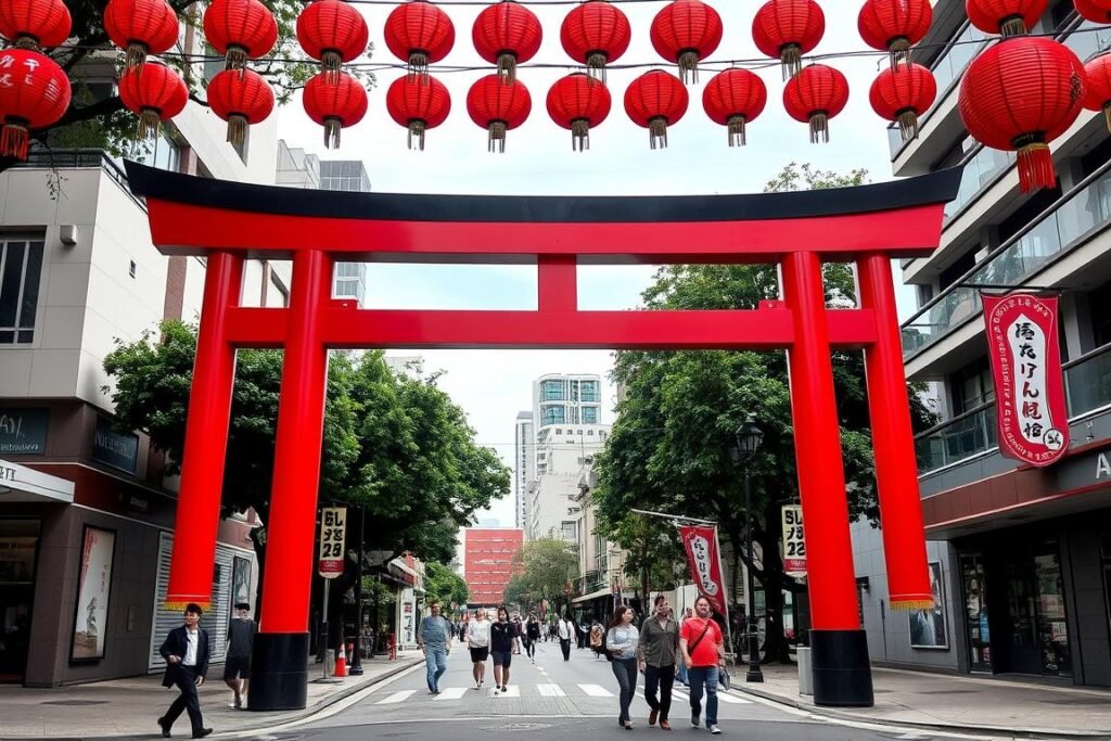 Portal Torii na entrada do bairro da Liberdade, símbolo dos bairros antigos de São Paulo com influência japonesa Portal Torii na entrada do bairro da Liberdade, símbolo dos bairros antigos de São Paulo com influência japonesa