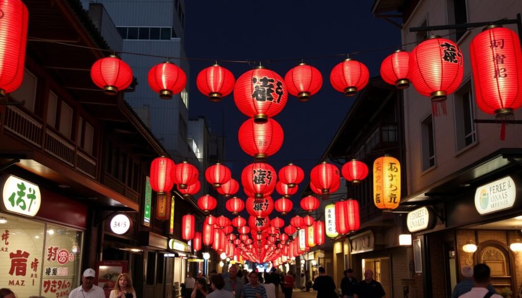 Rua principal do Bairro da Liberdade em São Paulo com suas tradicionais lanternas japonesas, um passeio gratuito cultural